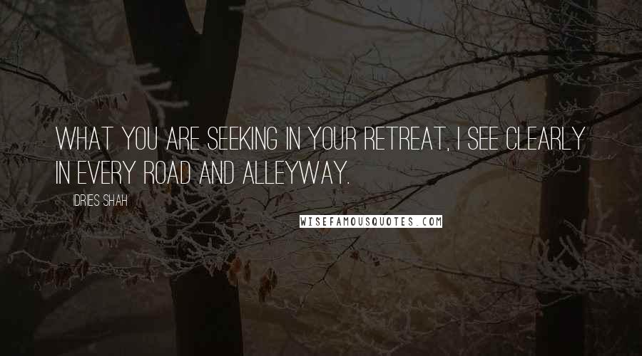Idries Shah Quotes: What you are seeking in your retreat, I see clearly in every road and alleyway.