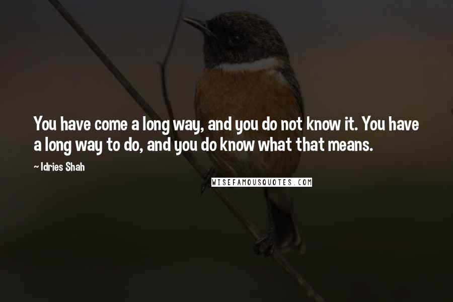 Idries Shah Quotes: You have come a long way, and you do not know it. You have a long way to do, and you do know what that means.
