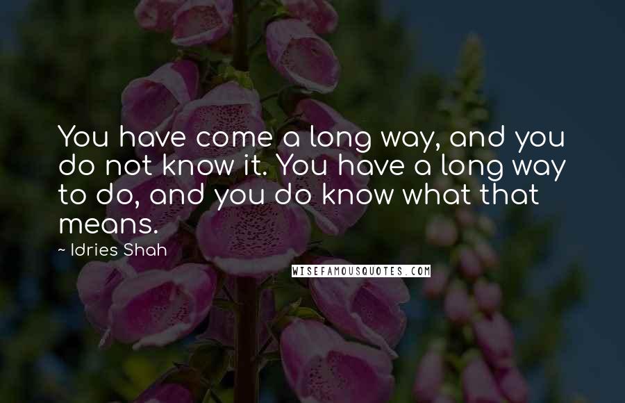 Idries Shah Quotes: You have come a long way, and you do not know it. You have a long way to do, and you do know what that means.