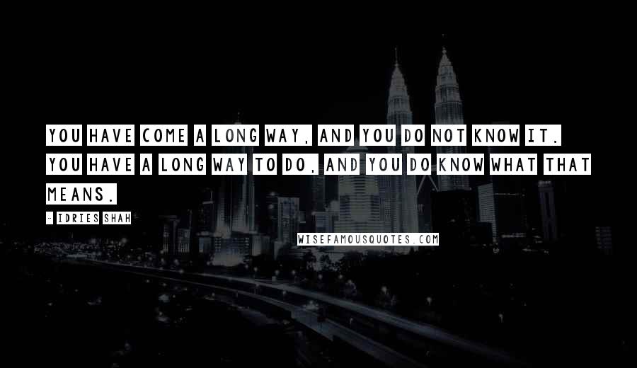 Idries Shah Quotes: You have come a long way, and you do not know it. You have a long way to do, and you do know what that means.