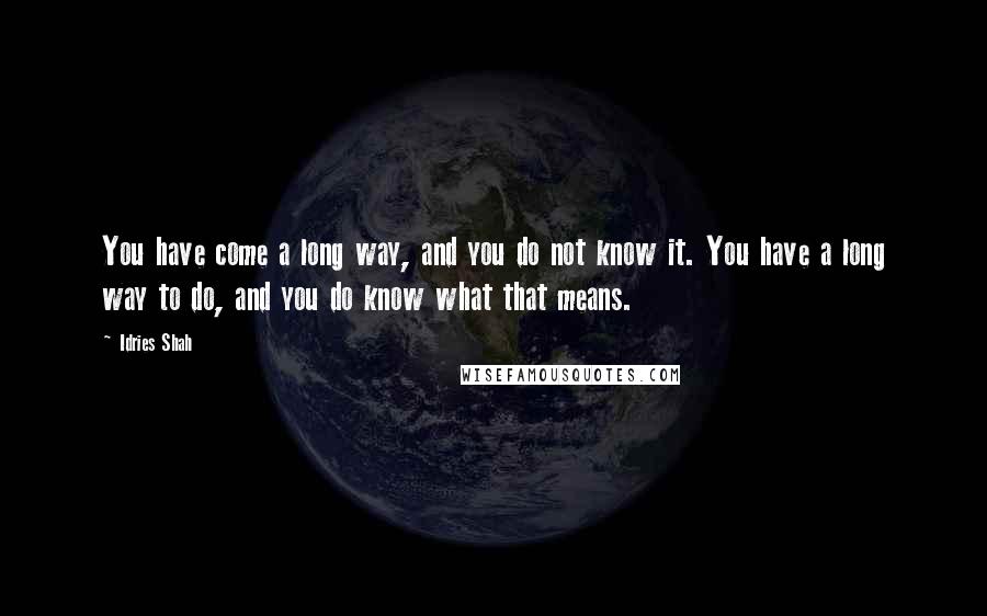 Idries Shah Quotes: You have come a long way, and you do not know it. You have a long way to do, and you do know what that means.