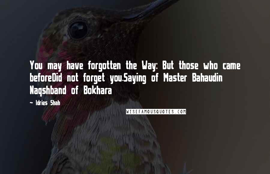 Idries Shah Quotes: You may have forgotten the Way: But those who came beforeDid not forget you.Saying of Master Bahaudin Naqshband of Bokhara