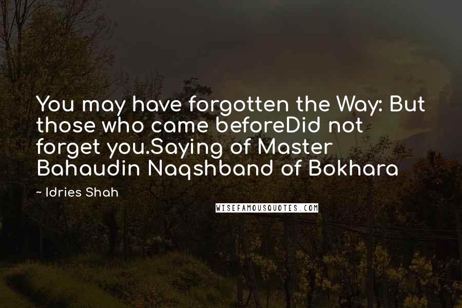 Idries Shah Quotes: You may have forgotten the Way: But those who came beforeDid not forget you.Saying of Master Bahaudin Naqshband of Bokhara