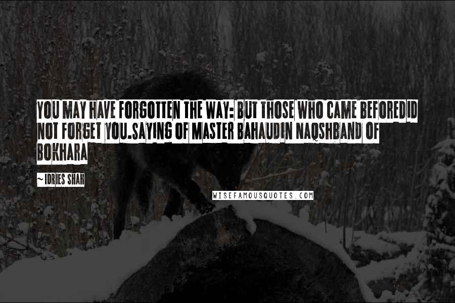 Idries Shah Quotes: You may have forgotten the Way: But those who came beforeDid not forget you.Saying of Master Bahaudin Naqshband of Bokhara