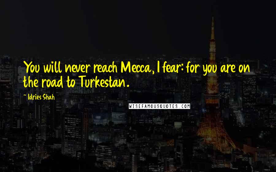 Idries Shah Quotes: You will never reach Mecca, I fear: for you are on the road to Turkestan.