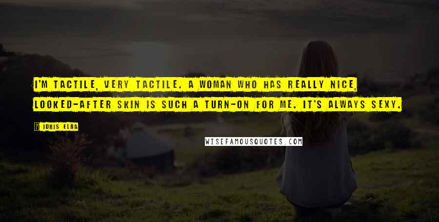 Idris Elba Quotes: I'm tactile, very tactile. A woman who has really nice, looked-after skin is such a turn-on for me. It's always sexy.