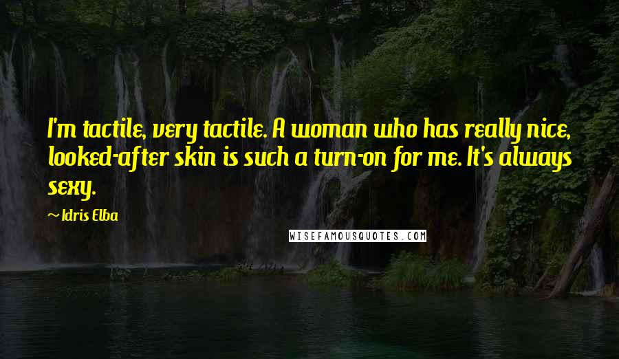 Idris Elba Quotes: I'm tactile, very tactile. A woman who has really nice, looked-after skin is such a turn-on for me. It's always sexy.