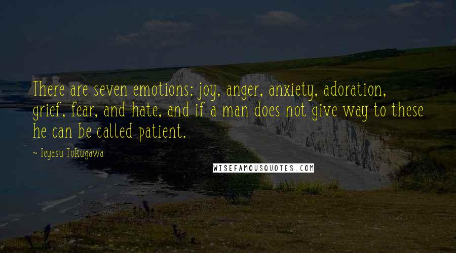 Ieyasu Tokugawa Quotes: There are seven emotions: joy, anger, anxiety, adoration, grief, fear, and hate, and if a man does not give way to these he can be called patient.