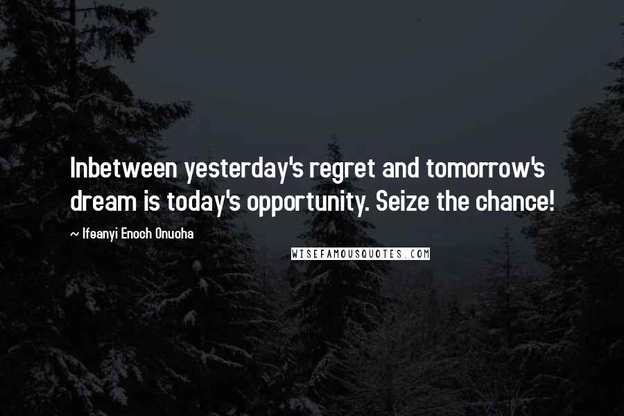 Ifeanyi Enoch Onuoha Quotes: Inbetween yesterday's regret and tomorrow's dream is today's opportunity. Seize the chance!