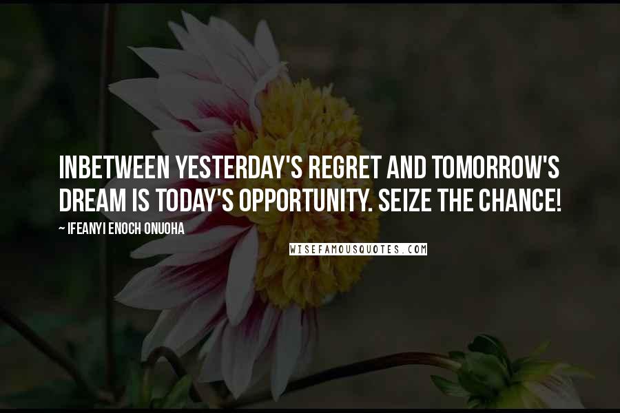 Ifeanyi Enoch Onuoha Quotes: Inbetween yesterday's regret and tomorrow's dream is today's opportunity. Seize the chance!