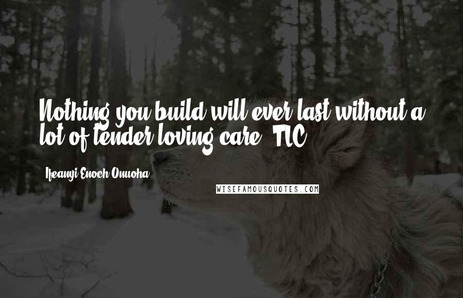 Ifeanyi Enoch Onuoha Quotes: Nothing you build will ever last without a lot of tender-loving-care (TLC).