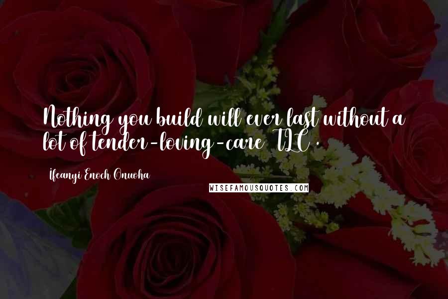 Ifeanyi Enoch Onuoha Quotes: Nothing you build will ever last without a lot of tender-loving-care (TLC).