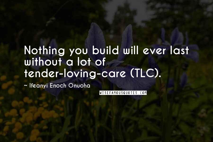 Ifeanyi Enoch Onuoha Quotes: Nothing you build will ever last without a lot of tender-loving-care (TLC).