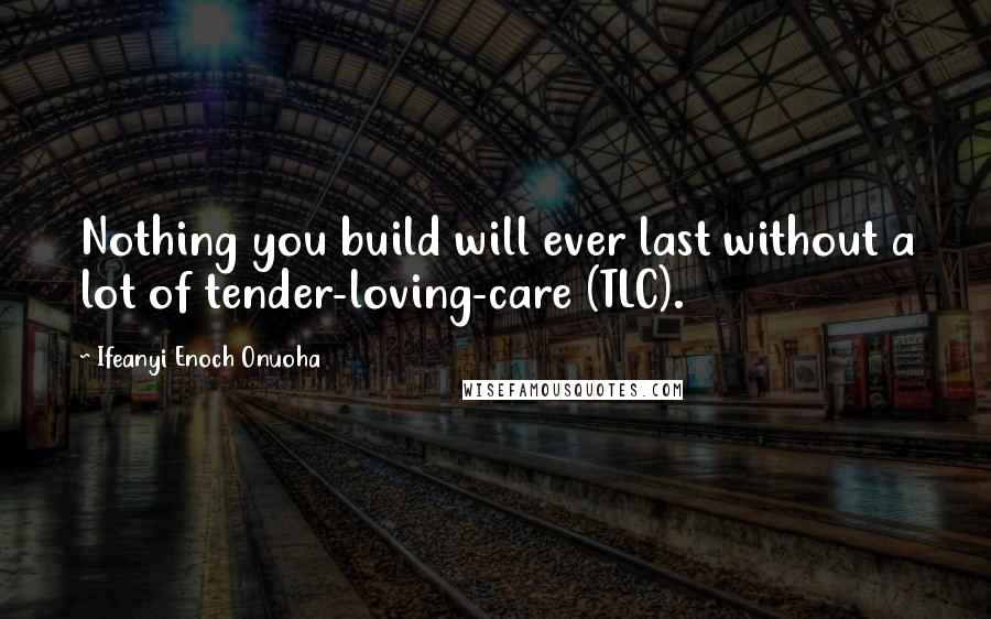 Ifeanyi Enoch Onuoha Quotes: Nothing you build will ever last without a lot of tender-loving-care (TLC).