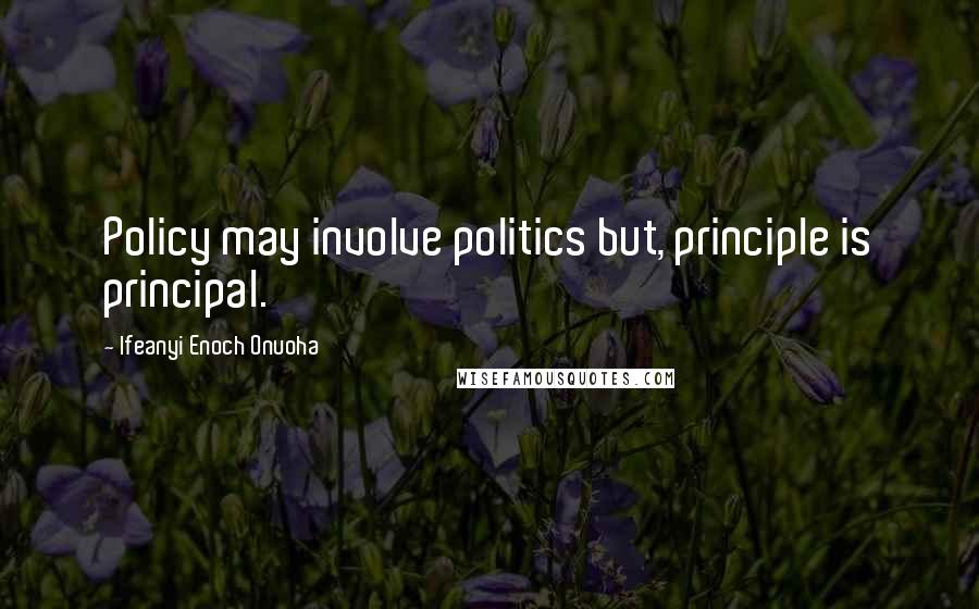 Ifeanyi Enoch Onuoha Quotes: Policy may involve politics but, principle is principal.