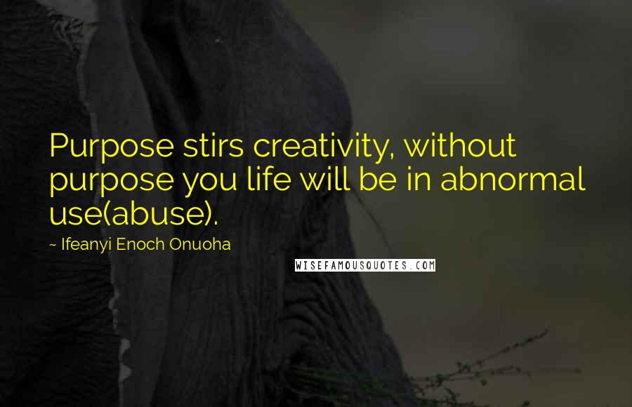 Ifeanyi Enoch Onuoha Quotes: Purpose stirs creativity, without purpose you life will be in abnormal use(abuse).