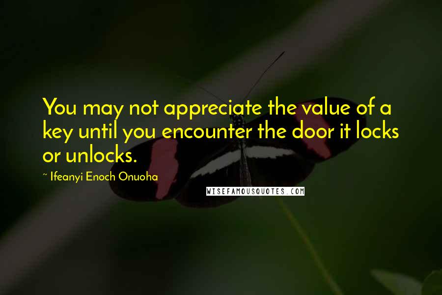Ifeanyi Enoch Onuoha Quotes: You may not appreciate the value of a key until you encounter the door it locks or unlocks.