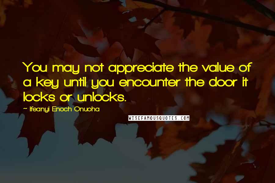 Ifeanyi Enoch Onuoha Quotes: You may not appreciate the value of a key until you encounter the door it locks or unlocks.