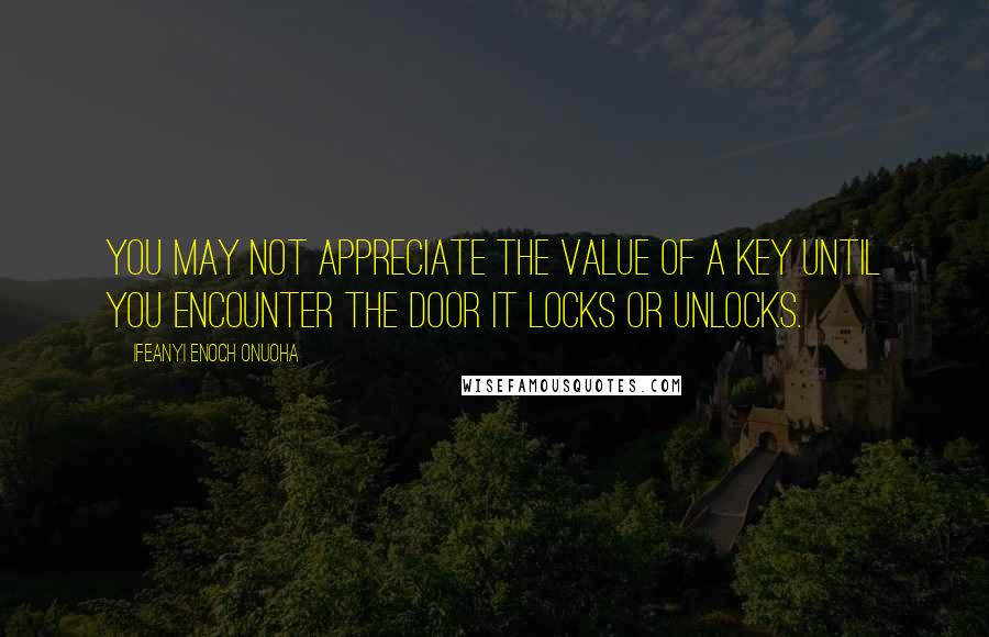 Ifeanyi Enoch Onuoha Quotes: You may not appreciate the value of a key until you encounter the door it locks or unlocks.