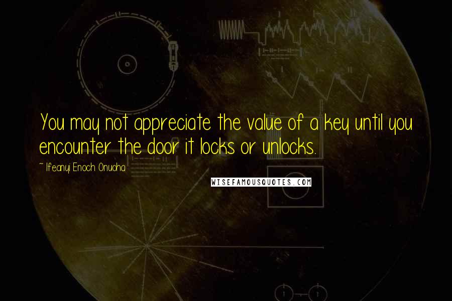 Ifeanyi Enoch Onuoha Quotes: You may not appreciate the value of a key until you encounter the door it locks or unlocks.