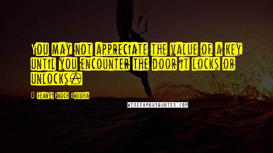 Ifeanyi Enoch Onuoha Quotes: You may not appreciate the value of a key until you encounter the door it locks or unlocks.