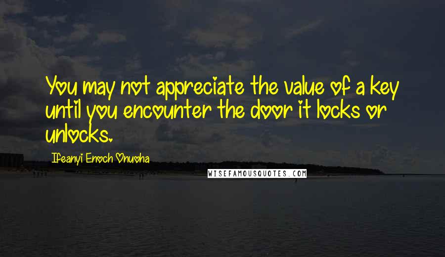 Ifeanyi Enoch Onuoha Quotes: You may not appreciate the value of a key until you encounter the door it locks or unlocks.