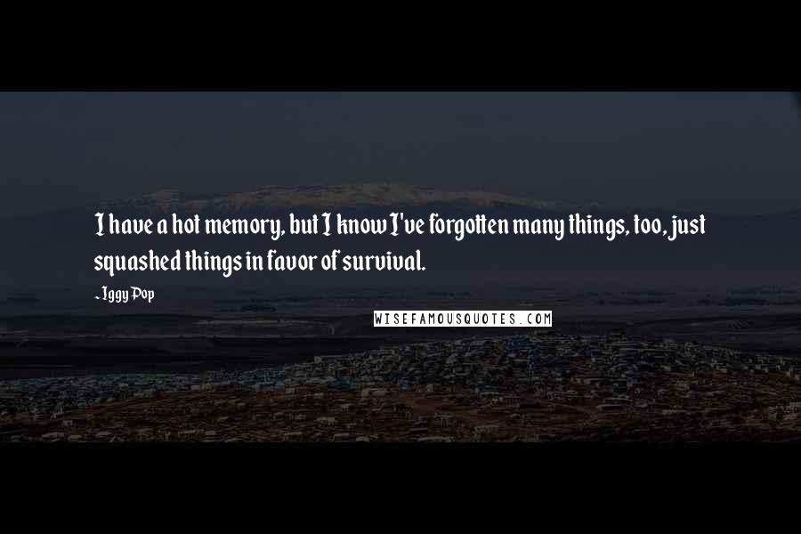 Iggy Pop Quotes: I have a hot memory, but I know I've forgotten many things, too, just squashed things in favor of survival.