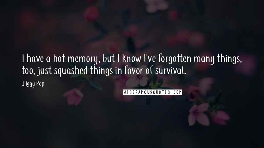 Iggy Pop Quotes: I have a hot memory, but I know I've forgotten many things, too, just squashed things in favor of survival.