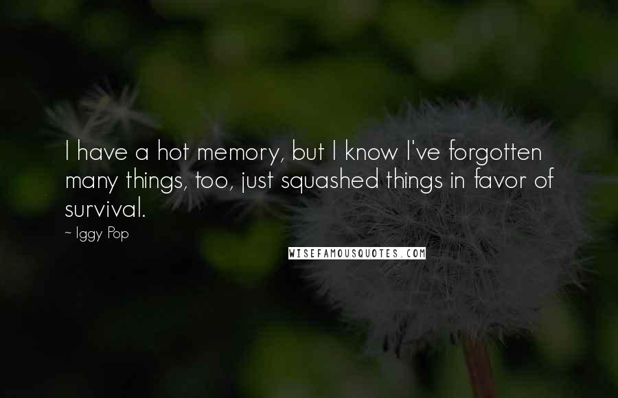 Iggy Pop Quotes: I have a hot memory, but I know I've forgotten many things, too, just squashed things in favor of survival.