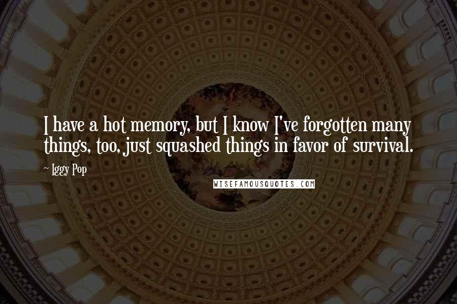 Iggy Pop Quotes: I have a hot memory, but I know I've forgotten many things, too, just squashed things in favor of survival.