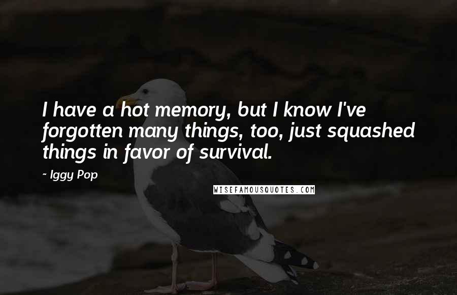 Iggy Pop Quotes: I have a hot memory, but I know I've forgotten many things, too, just squashed things in favor of survival.