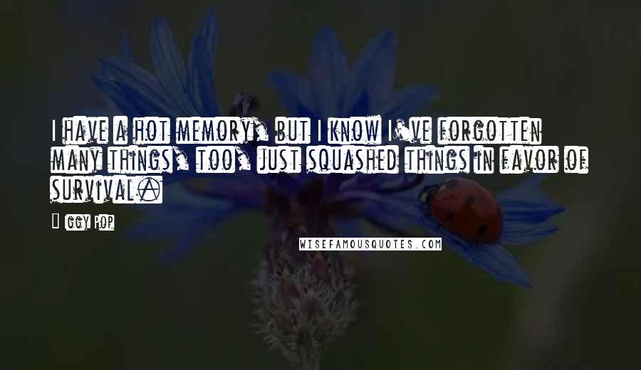 Iggy Pop Quotes: I have a hot memory, but I know I've forgotten many things, too, just squashed things in favor of survival.