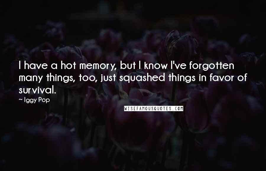 Iggy Pop Quotes: I have a hot memory, but I know I've forgotten many things, too, just squashed things in favor of survival.