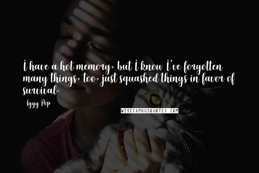 Iggy Pop Quotes: I have a hot memory, but I know I've forgotten many things, too, just squashed things in favor of survival.