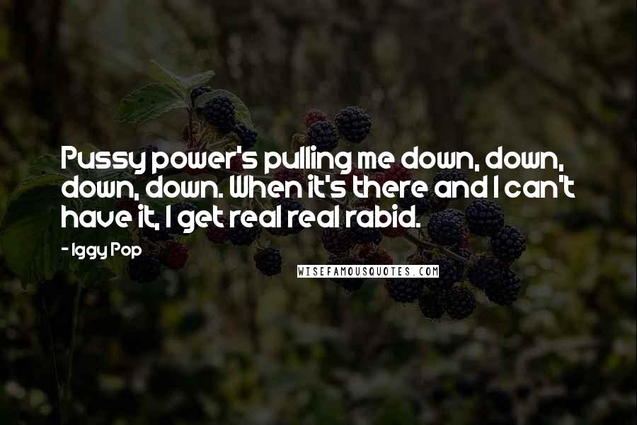 Iggy Pop Quotes: Pussy power's pulling me down, down, down, down. When it's there and I can't have it, I get real real rabid.