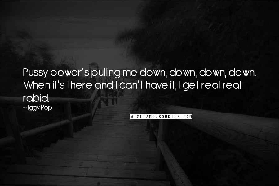 Iggy Pop Quotes: Pussy power's pulling me down, down, down, down. When it's there and I can't have it, I get real real rabid.