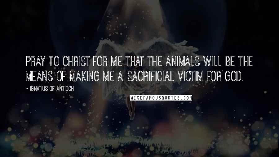 Ignatius Of Antioch Quotes: Pray to Christ for me that the animals will be the means of making me a sacrificial victim for God.