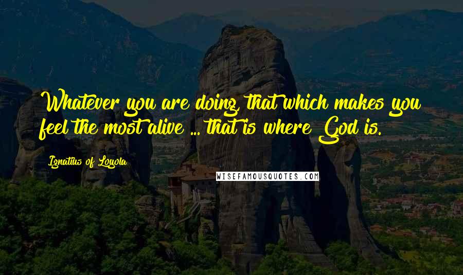 Ignatius Of Loyola Quotes: Whatever you are doing, that which makes you feel the most alive ... that is where God is.