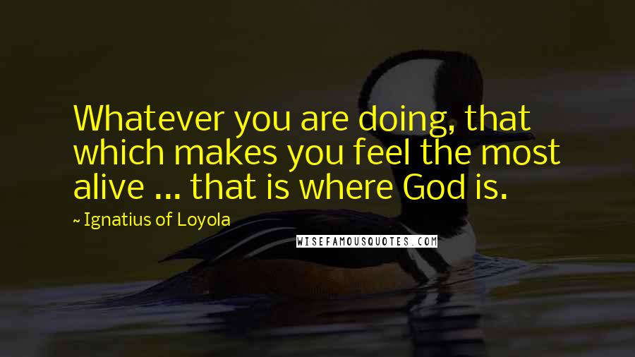 Ignatius Of Loyola Quotes: Whatever you are doing, that which makes you feel the most alive ... that is where God is.
