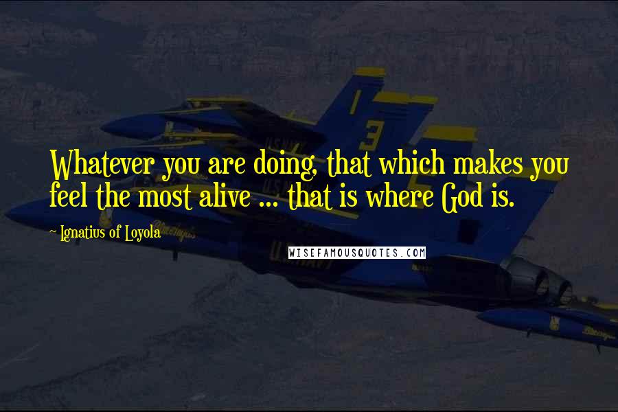 Ignatius Of Loyola Quotes: Whatever you are doing, that which makes you feel the most alive ... that is where God is.