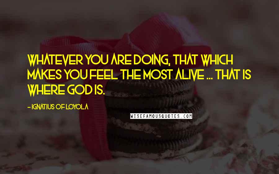 Ignatius Of Loyola Quotes: Whatever you are doing, that which makes you feel the most alive ... that is where God is.