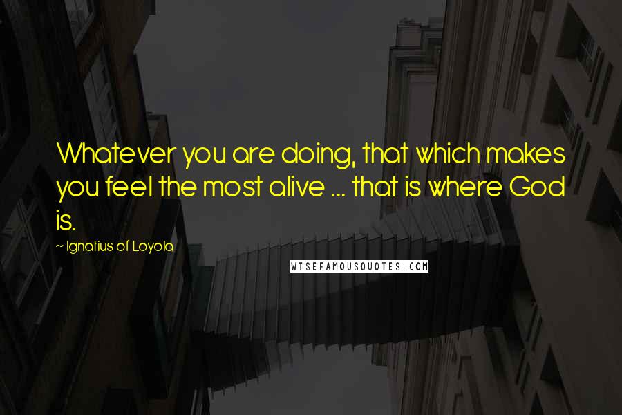 Ignatius Of Loyola Quotes: Whatever you are doing, that which makes you feel the most alive ... that is where God is.