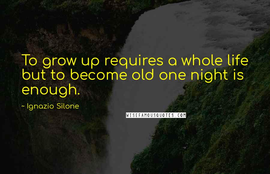 Ignazio Silone Quotes: To grow up requires a whole life but to become old one night is enough.