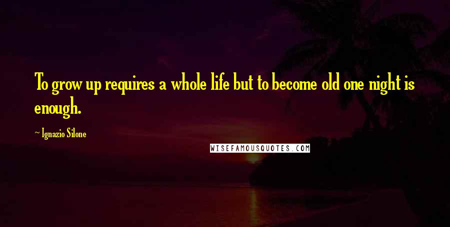 Ignazio Silone Quotes: To grow up requires a whole life but to become old one night is enough.