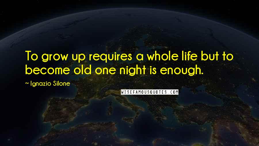 Ignazio Silone Quotes: To grow up requires a whole life but to become old one night is enough.