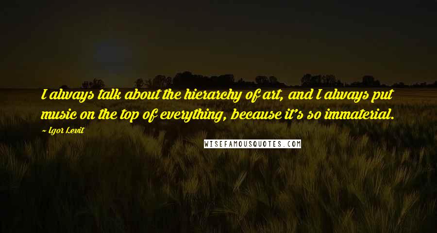 Igor Levit Quotes: I always talk about the hierarchy of art, and I always put music on the top of everything, because it's so immaterial.