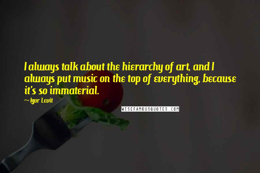 Igor Levit Quotes: I always talk about the hierarchy of art, and I always put music on the top of everything, because it's so immaterial.