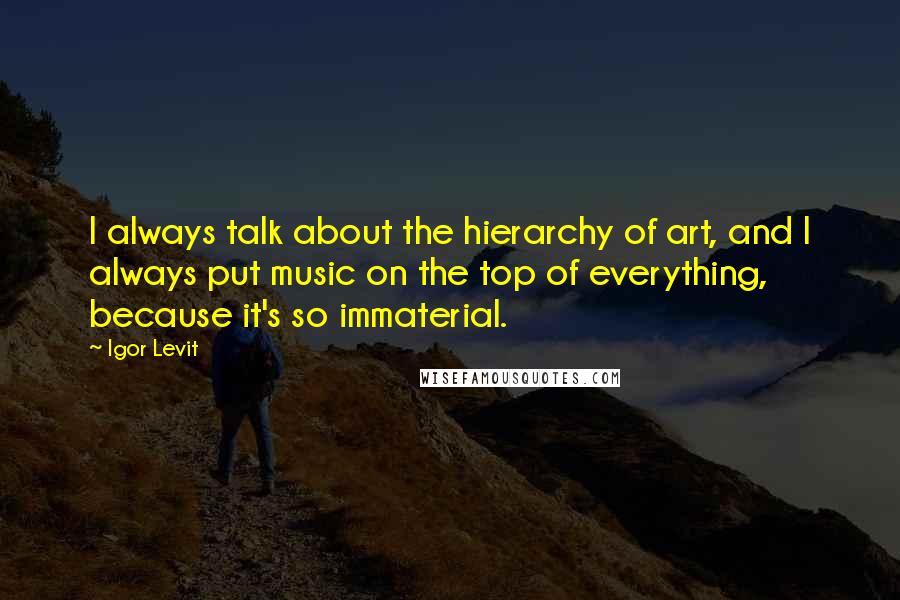 Igor Levit Quotes: I always talk about the hierarchy of art, and I always put music on the top of everything, because it's so immaterial.