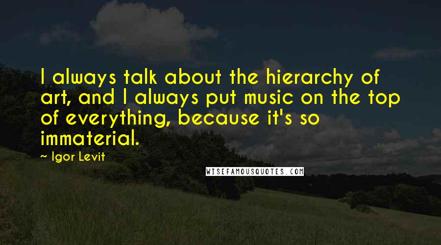 Igor Levit Quotes: I always talk about the hierarchy of art, and I always put music on the top of everything, because it's so immaterial.