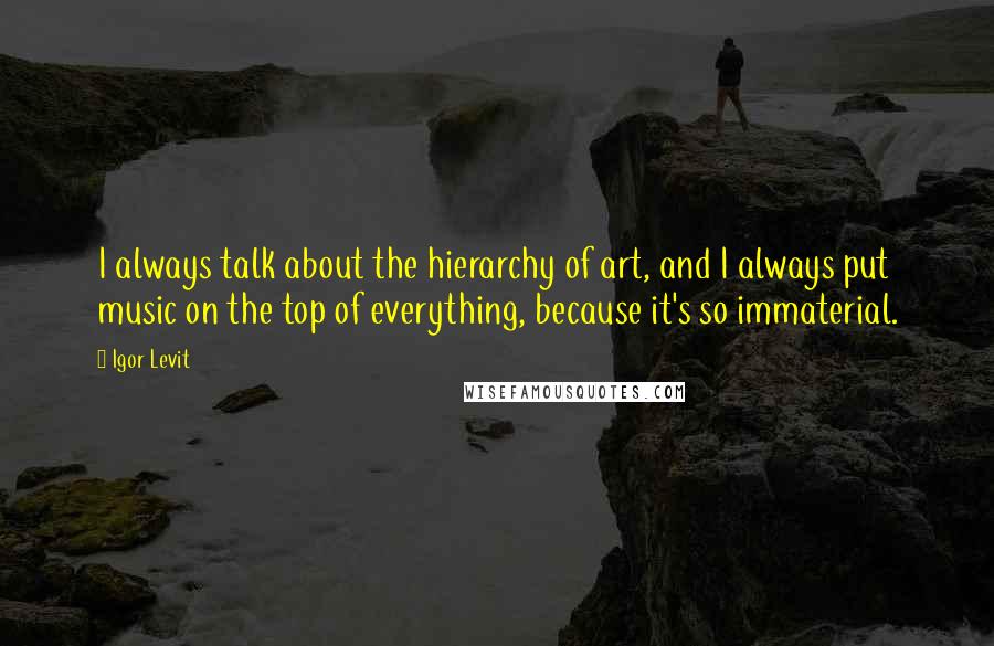 Igor Levit Quotes: I always talk about the hierarchy of art, and I always put music on the top of everything, because it's so immaterial.